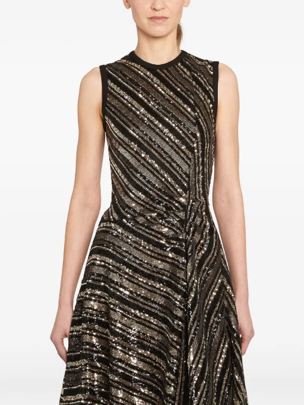 slim fit dress slacks Sheer-Sides Long Prom Dress with Sequin Stripes Pink/Silver / 12