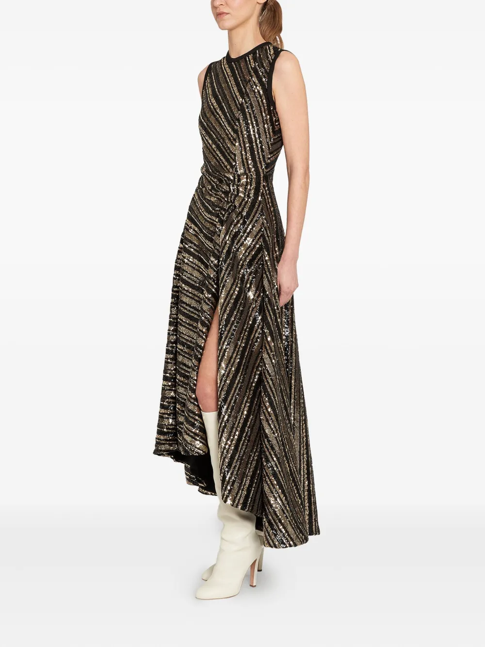 Giambattista Valli Sequin-stripe Asymmetrical Dress In Black