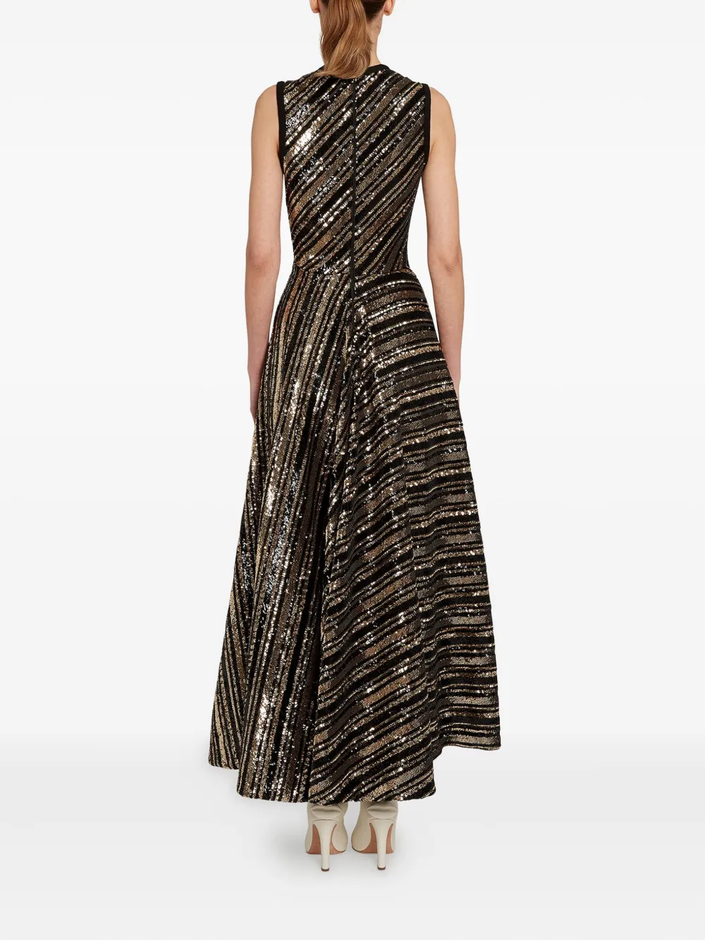 Giambattista Valli Sequin-stripe Asymmetrical Dress In Black