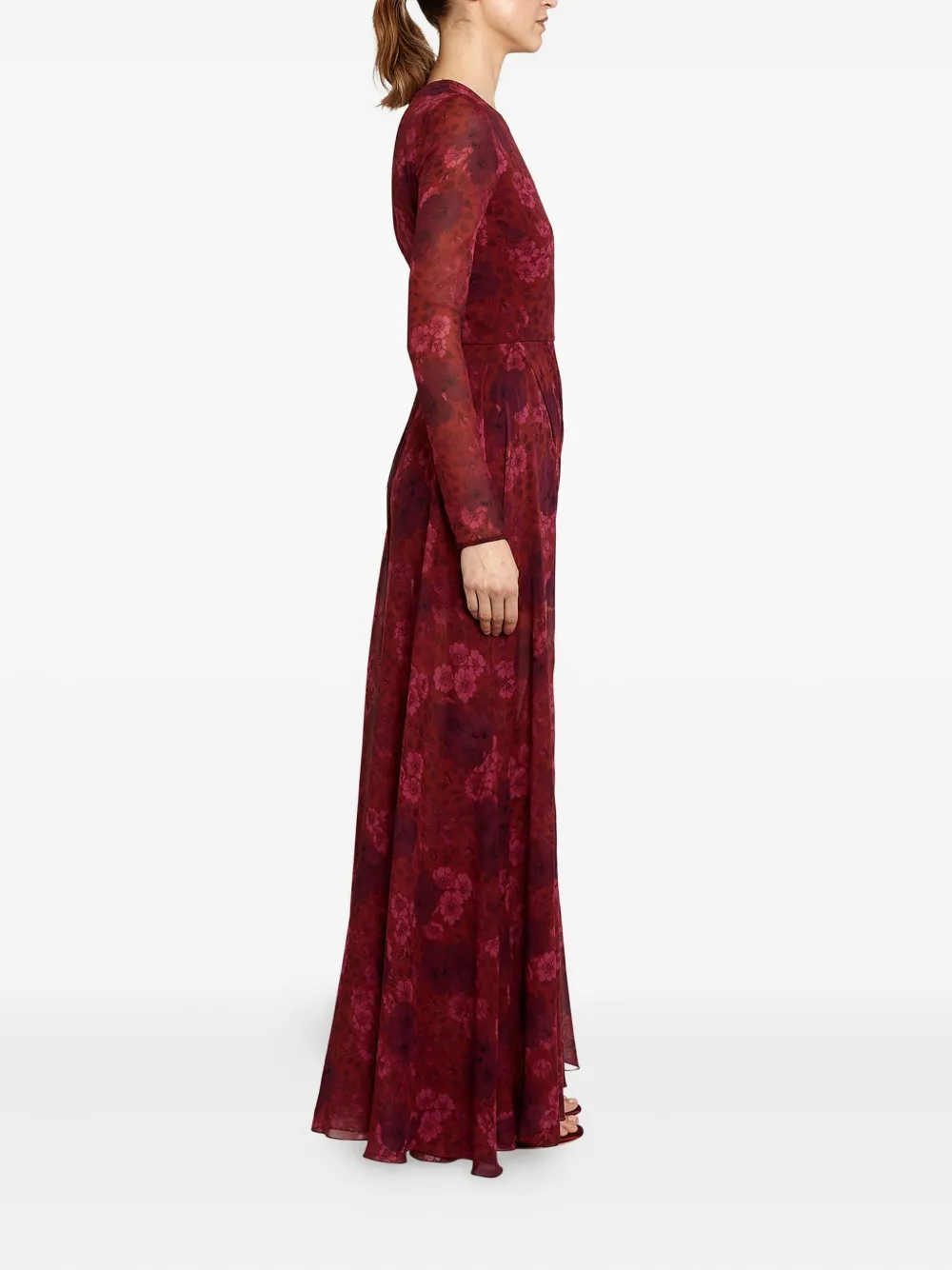 Giambattista Valli Floral-print Draped Maxi Dress In Red