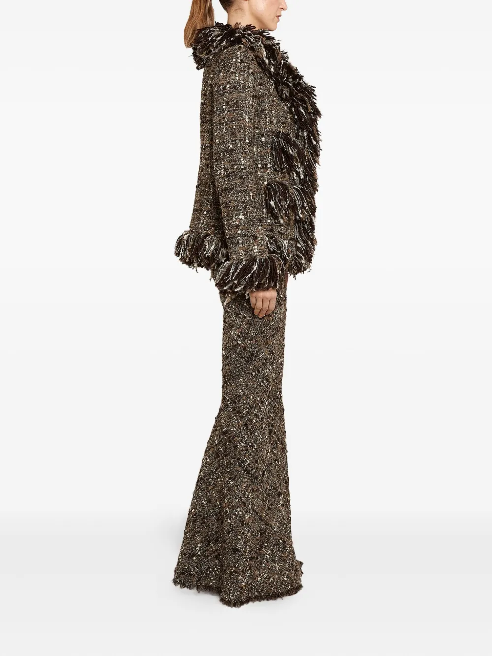 Giambattista Valli Bouclé Fringe Jacket In Brown