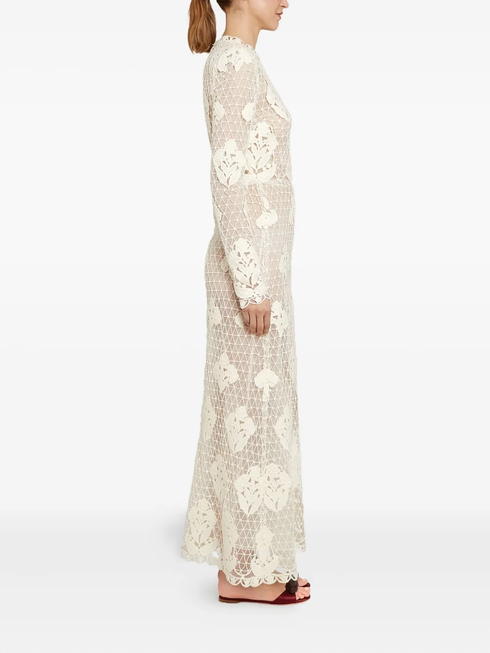 Giambattista Valli Floral-macramé Midi Dress In White