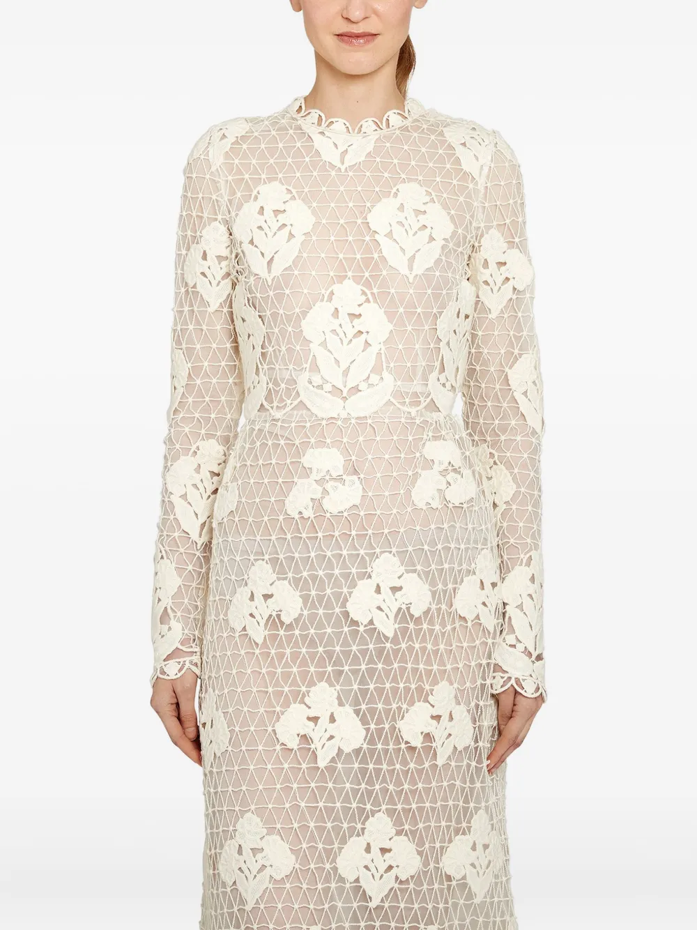 Giambattista Valli Floral-macramé Midi Dress In White