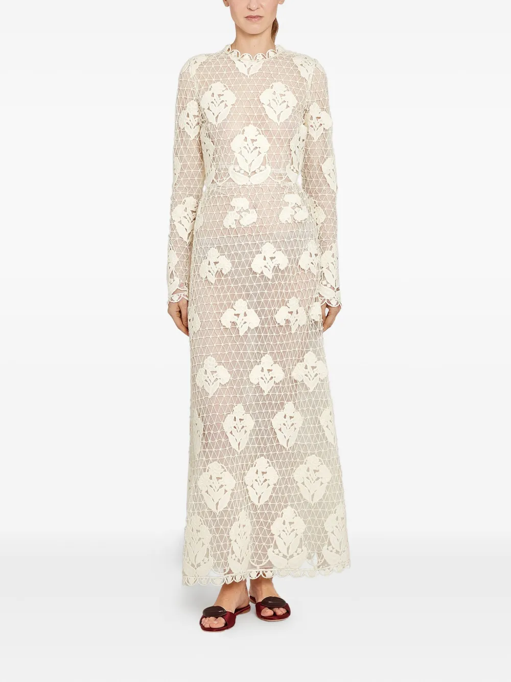 Giambattista Valli Midi-jurk met bloemen-macramé - Beige