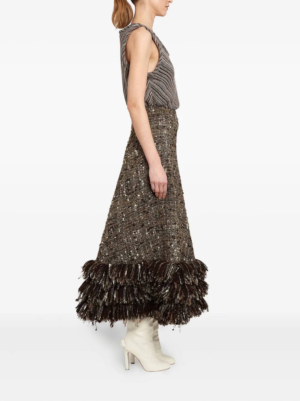 Giambattista Valli Bouclé Fringed Skirt In Brown