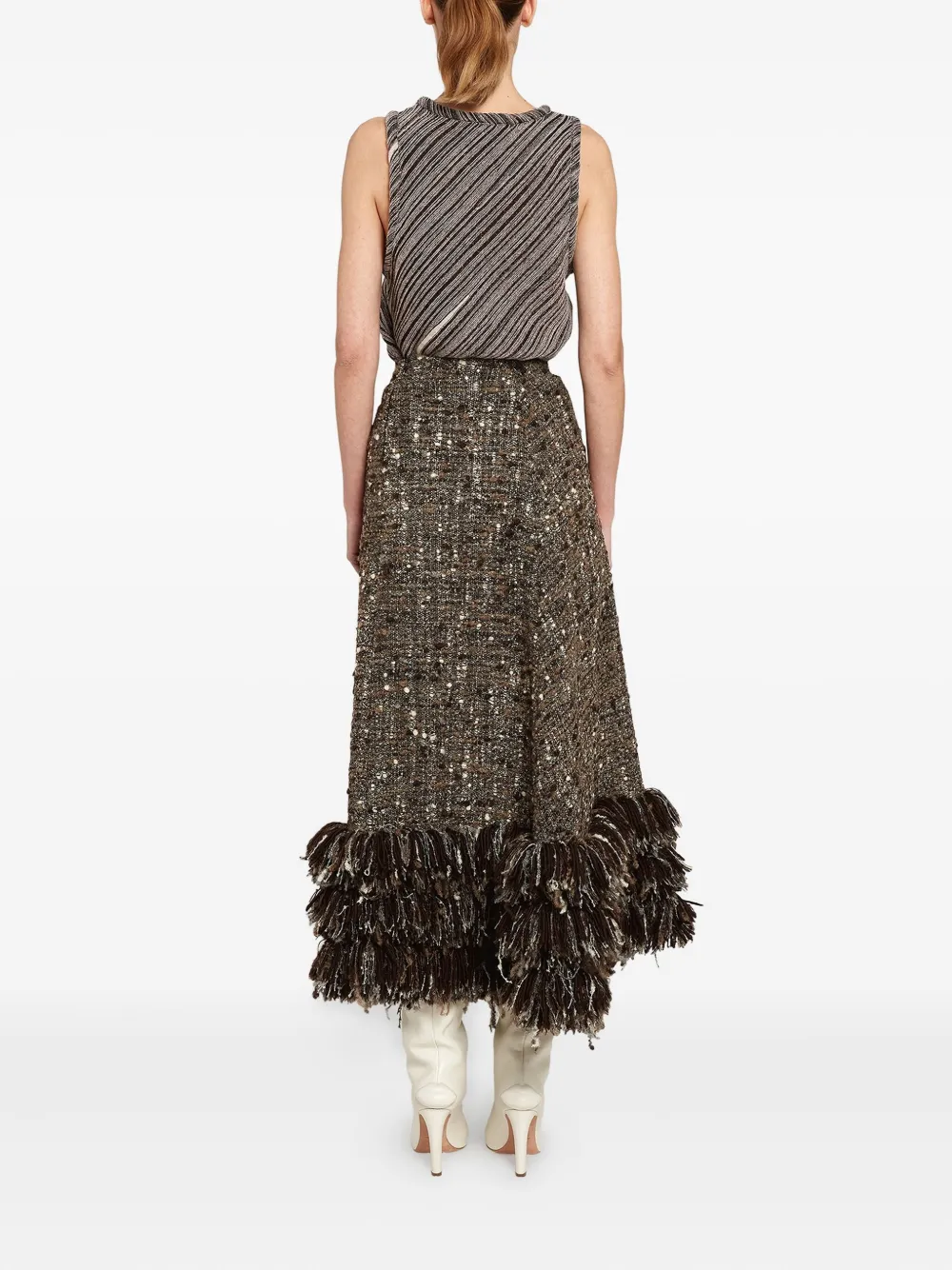 Giambattista Valli Bouclé Fringed Skirt In Brown