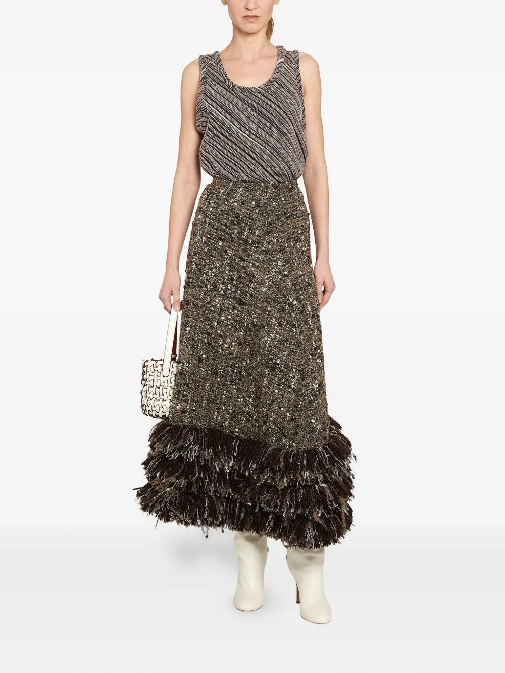 Giambattista Valli Bouclé rok met franje - Bruin