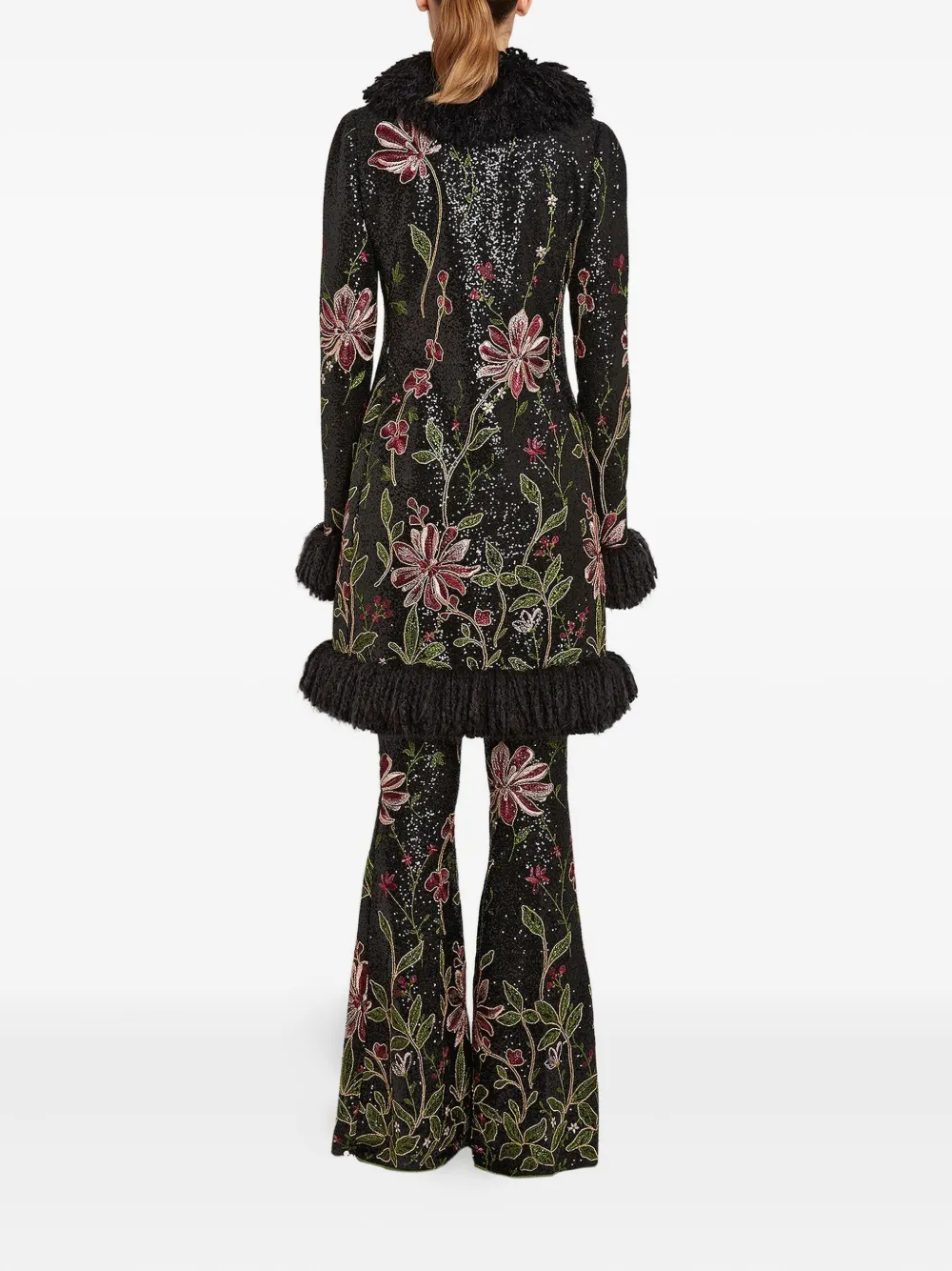 Giambattista Valli Sequin-floral Flared Trousers In Black