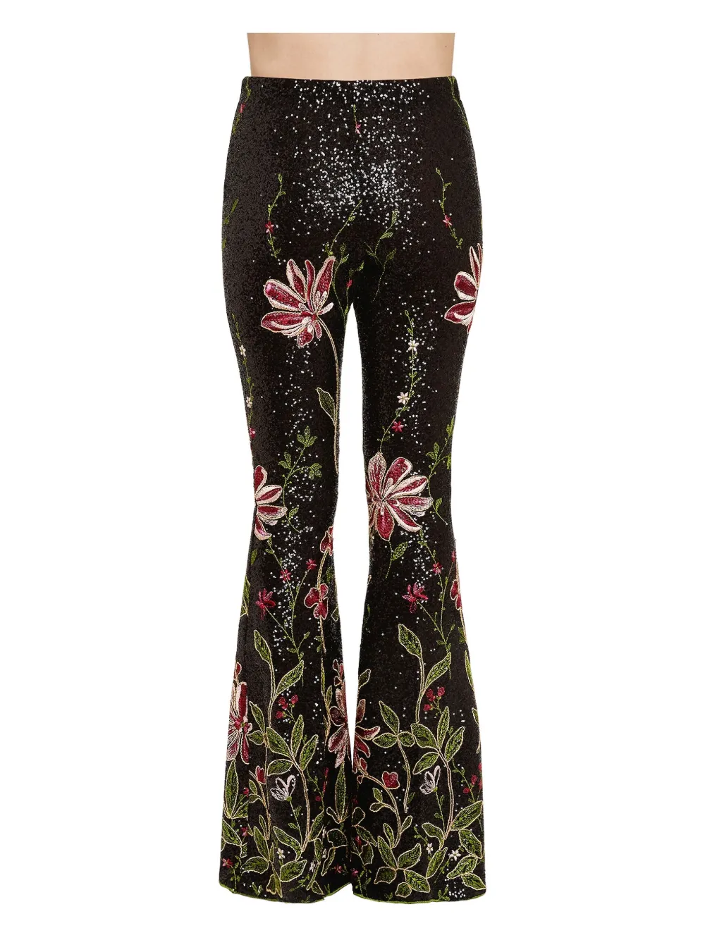 Giambattista Valli Sequin-floral Flared Trousers In Black