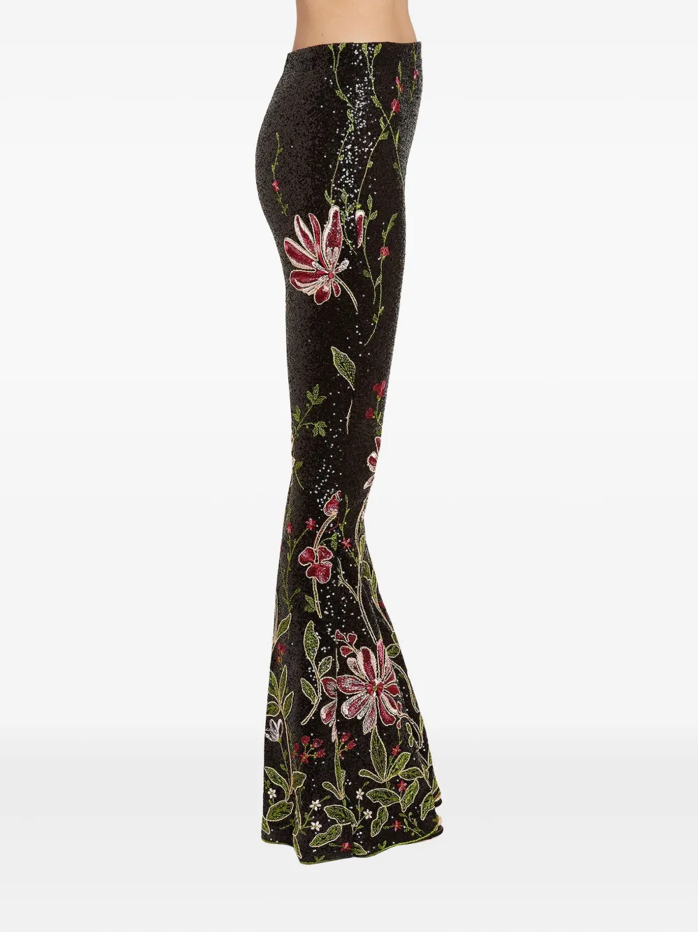 Giambattista Valli Flared broek met pailletten en bloemen - Zwart