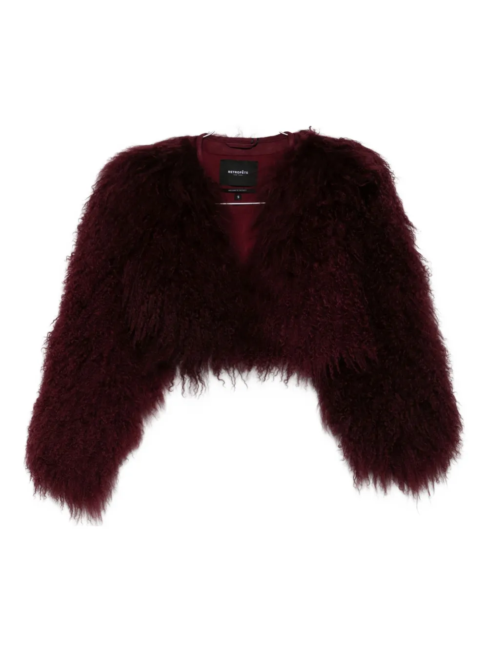 Retroféte Luxe Cropped Fur Jacket In Burgundy