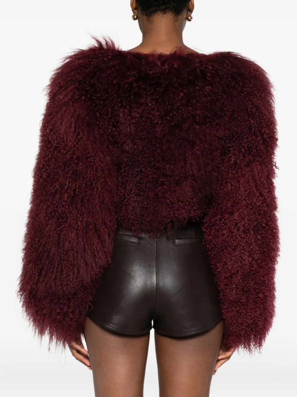 Retroféte Luxe Cropped Fur Jacket In Burgundy