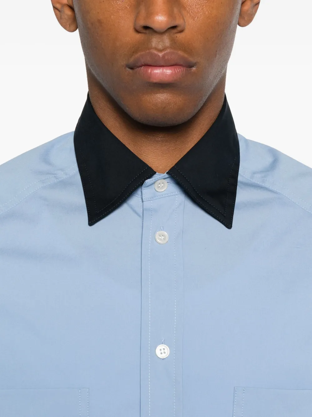 Plan C Two-toned Long-sleeve Shirt In Blue