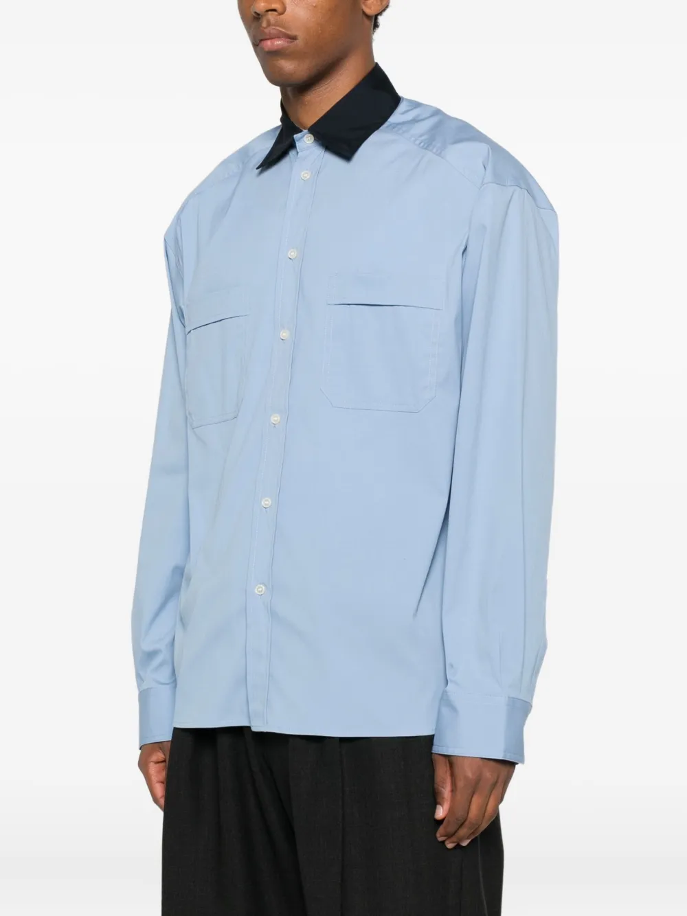 Plan C Two-toned Long-sleeve Shirt In Blue