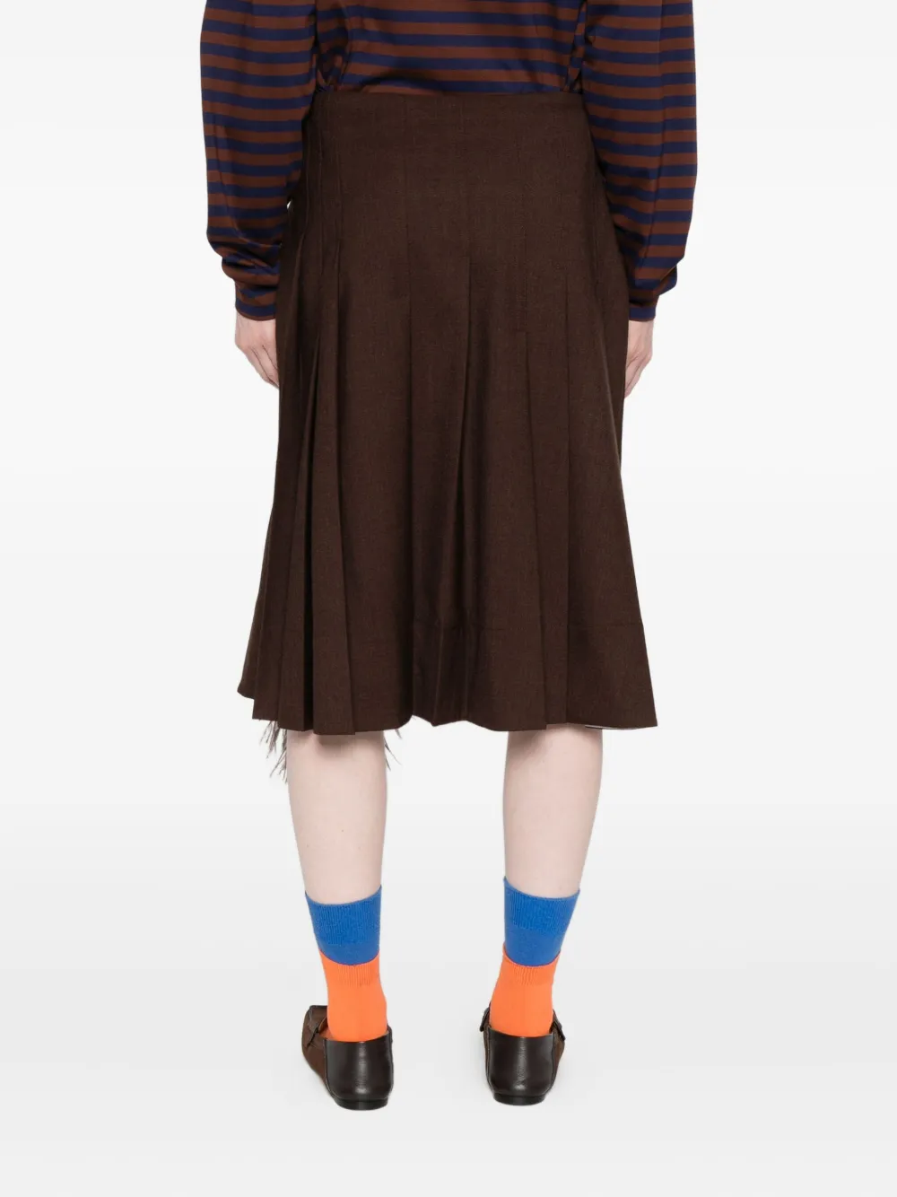 Plan C Midi-plooirok met veren afwerking Bruin