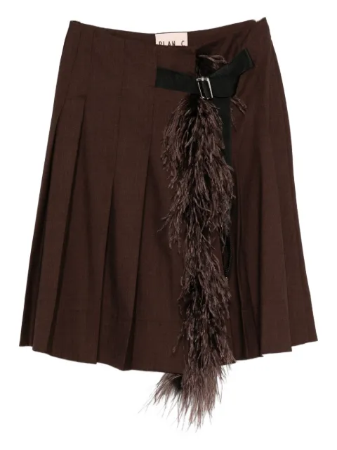 Plan C pleated feather-trimmed midi skirt