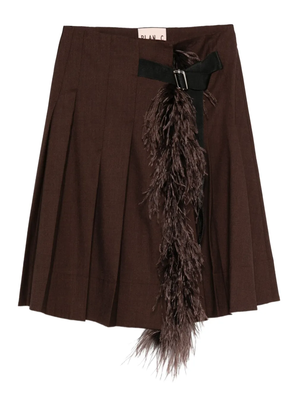 Plan C pleated feather-trimmed midi skirt | Brown | Image 1