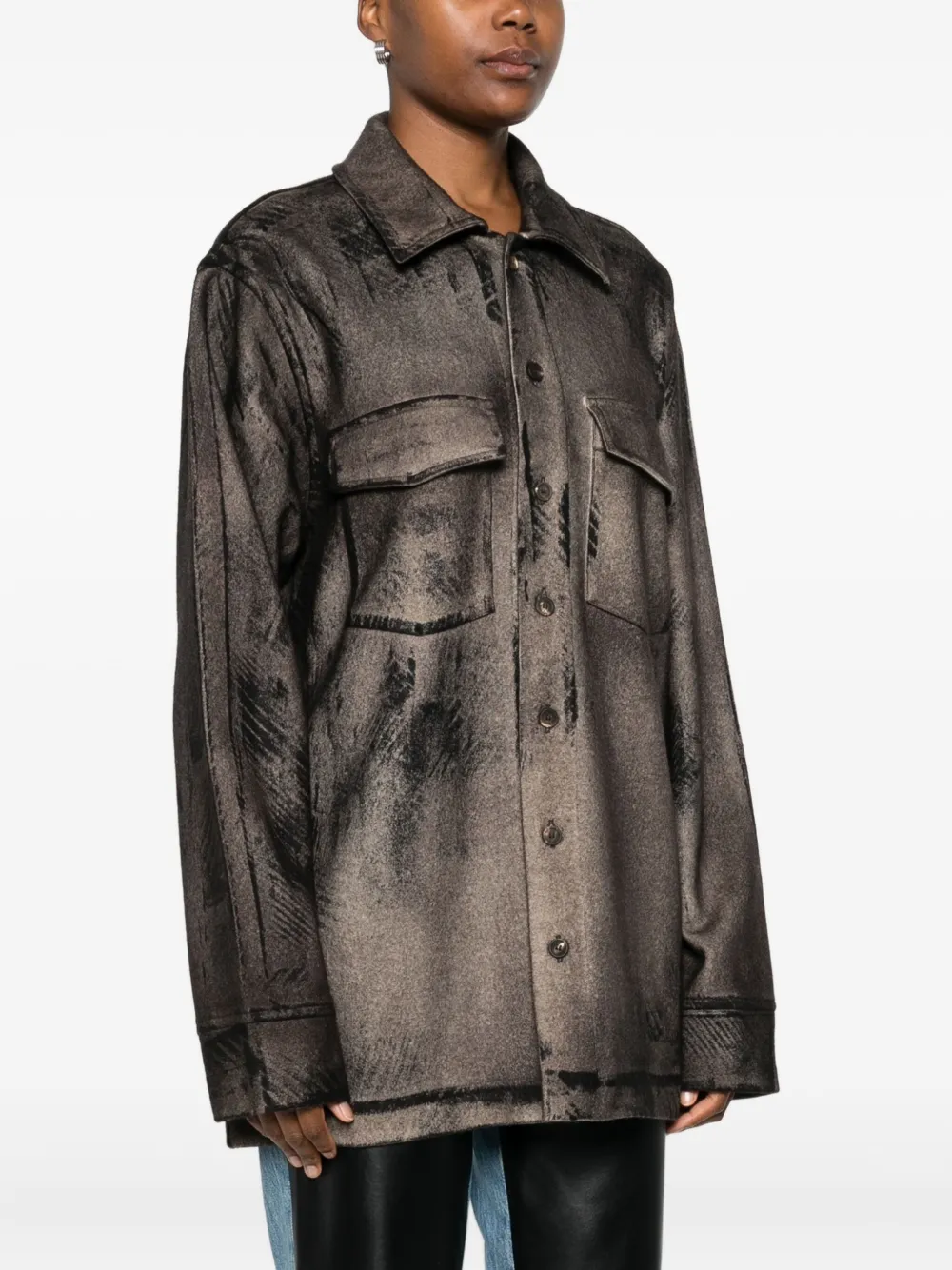 Avant Toi Abstract-print Button-down Shirt In Black