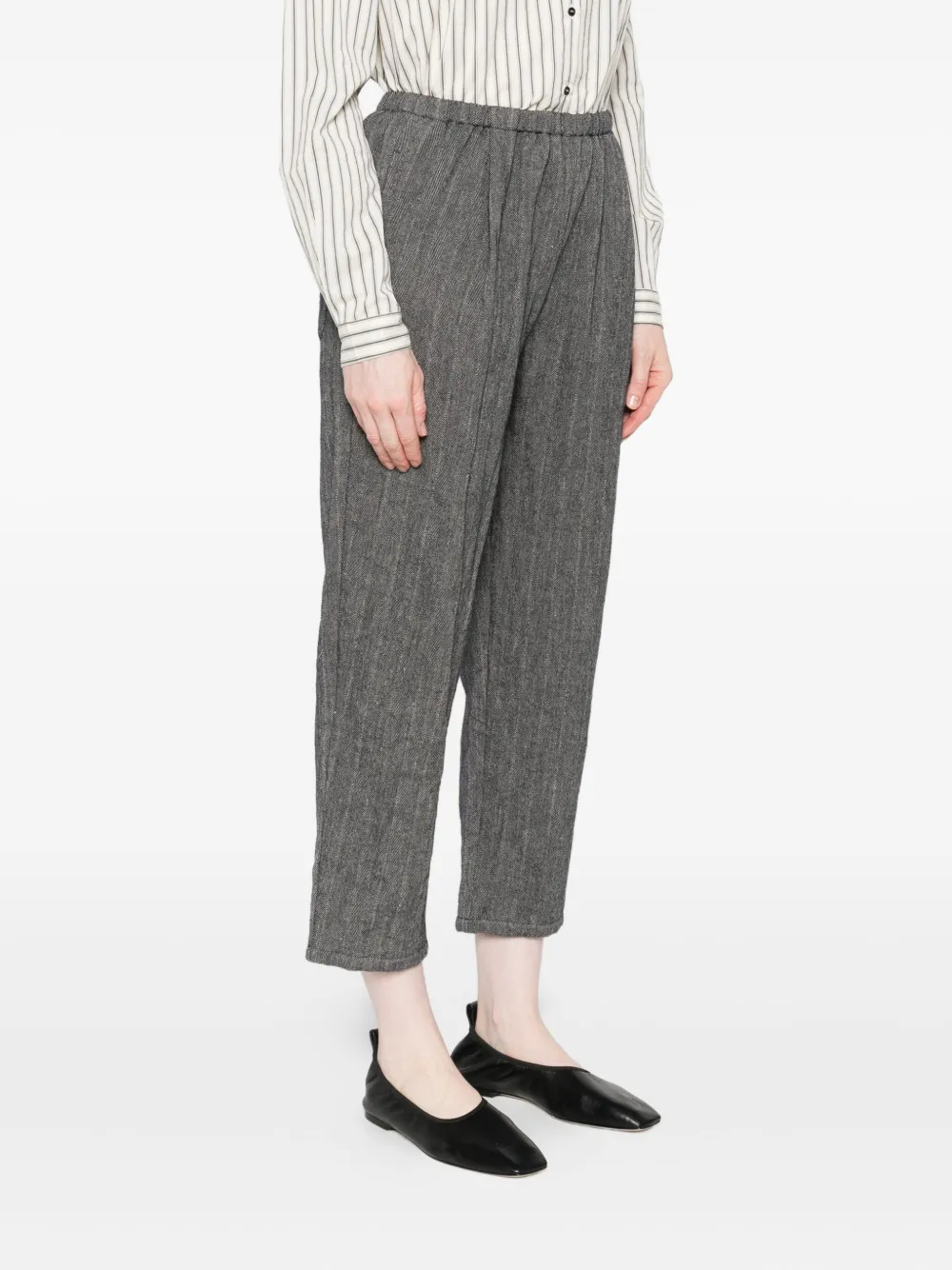 Apuntob Elastic-waistband Striped Trousers In Gray