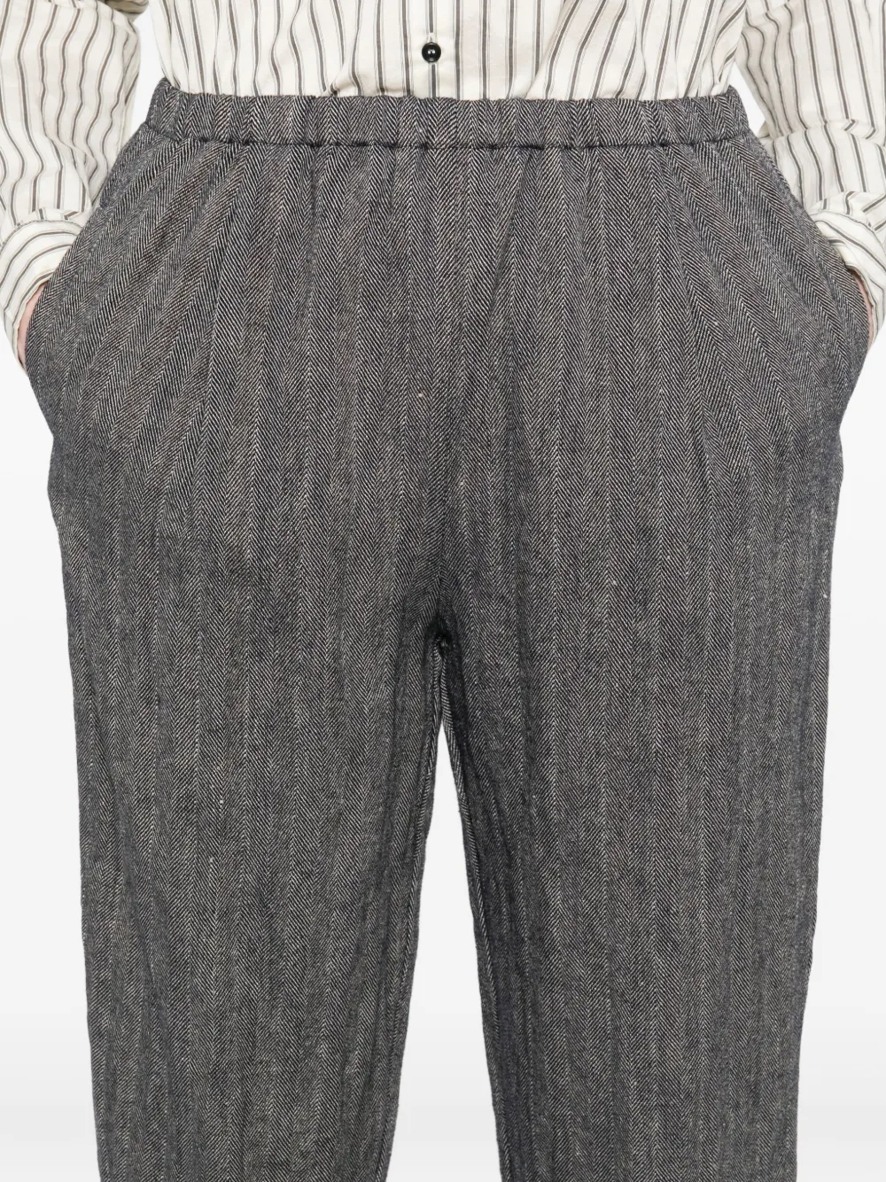 Apuntob Elastic-waistband Striped Trousers In Gray