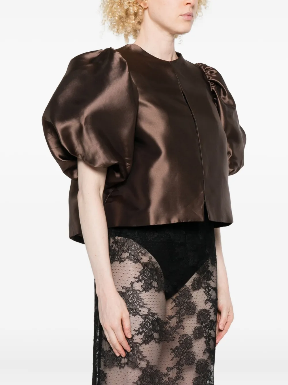 Malina Puff-sleeve Top In Brown