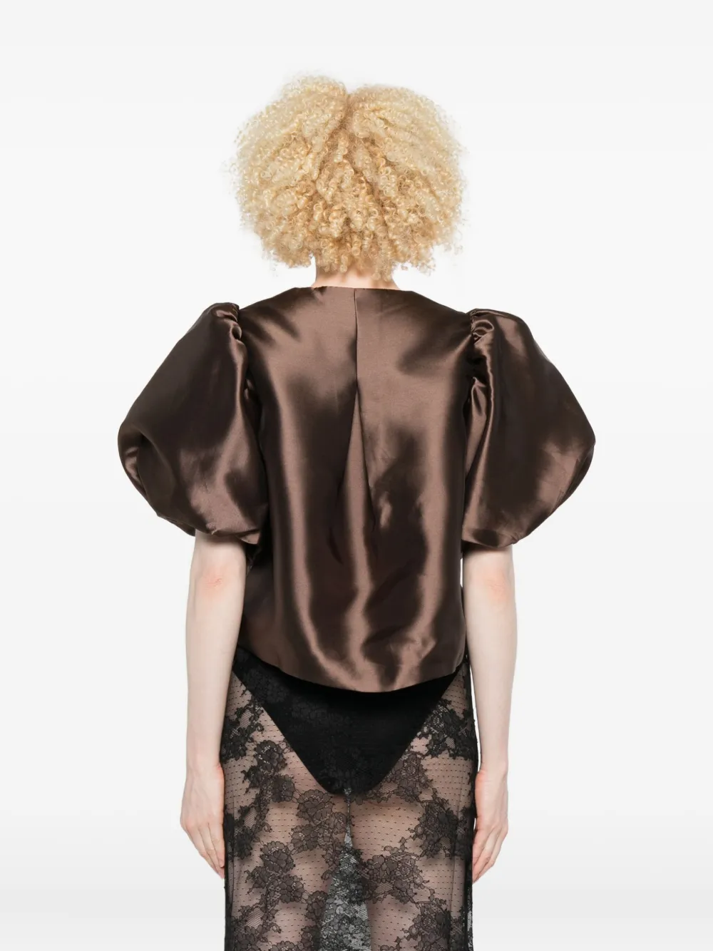 Malina Puff-sleeve Top In Brown