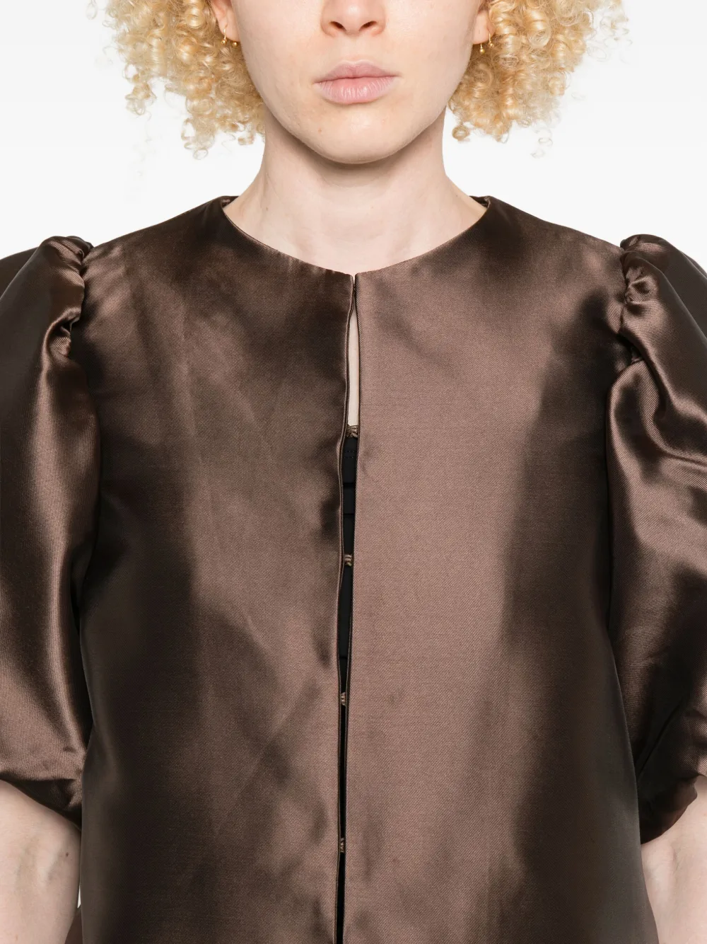 Malina Puff-sleeve Top In Brown