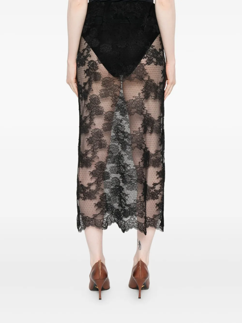 Malina Floral-lace Midi Skirt In Black