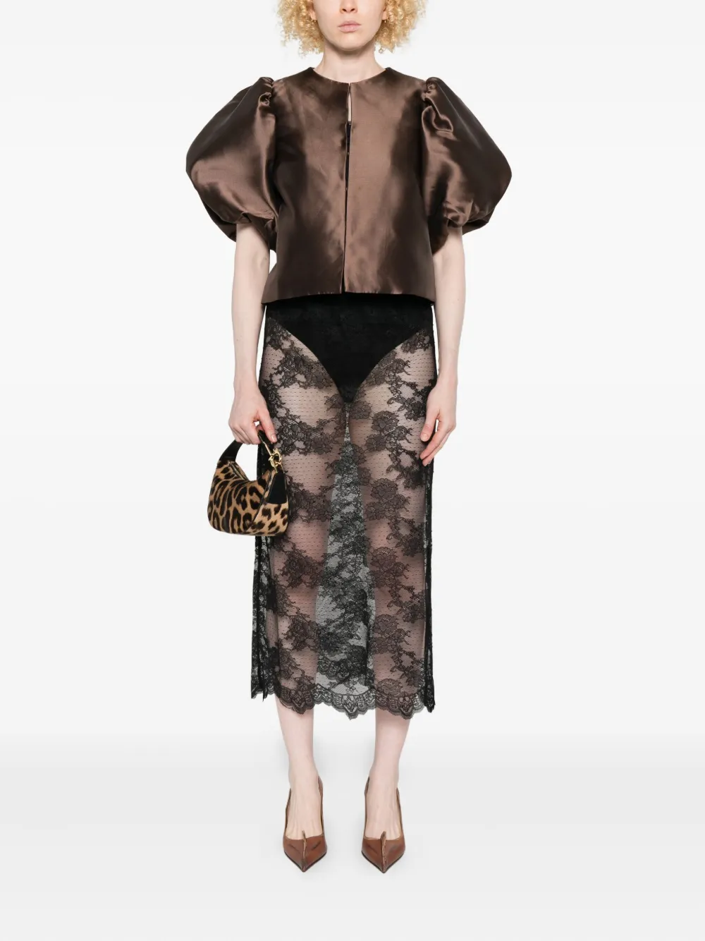 MALINA Midi-rok met bloemenkant - Zwart