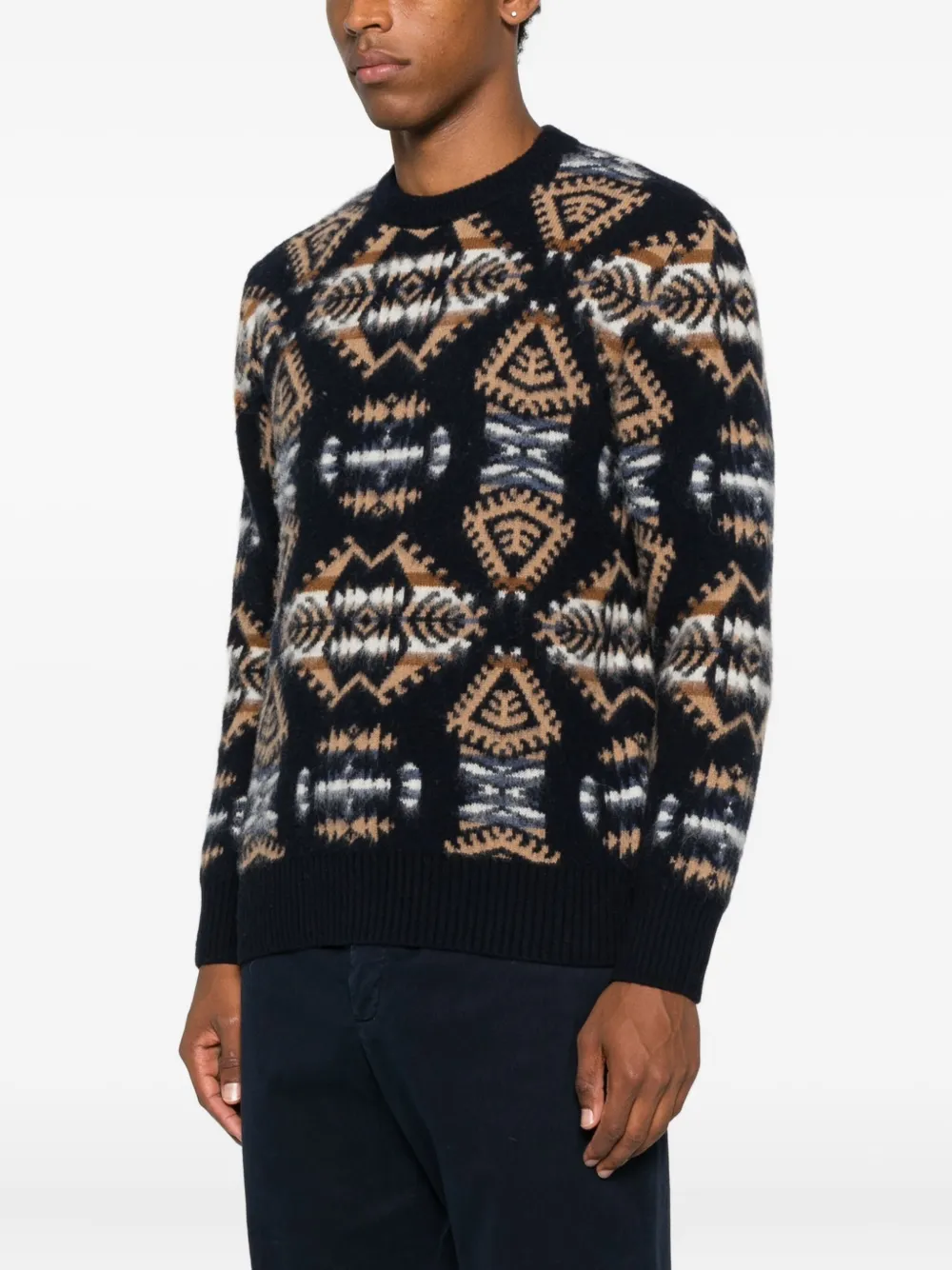 Altea Long Sleeve Crew-neck Jacquard Sweater In Black