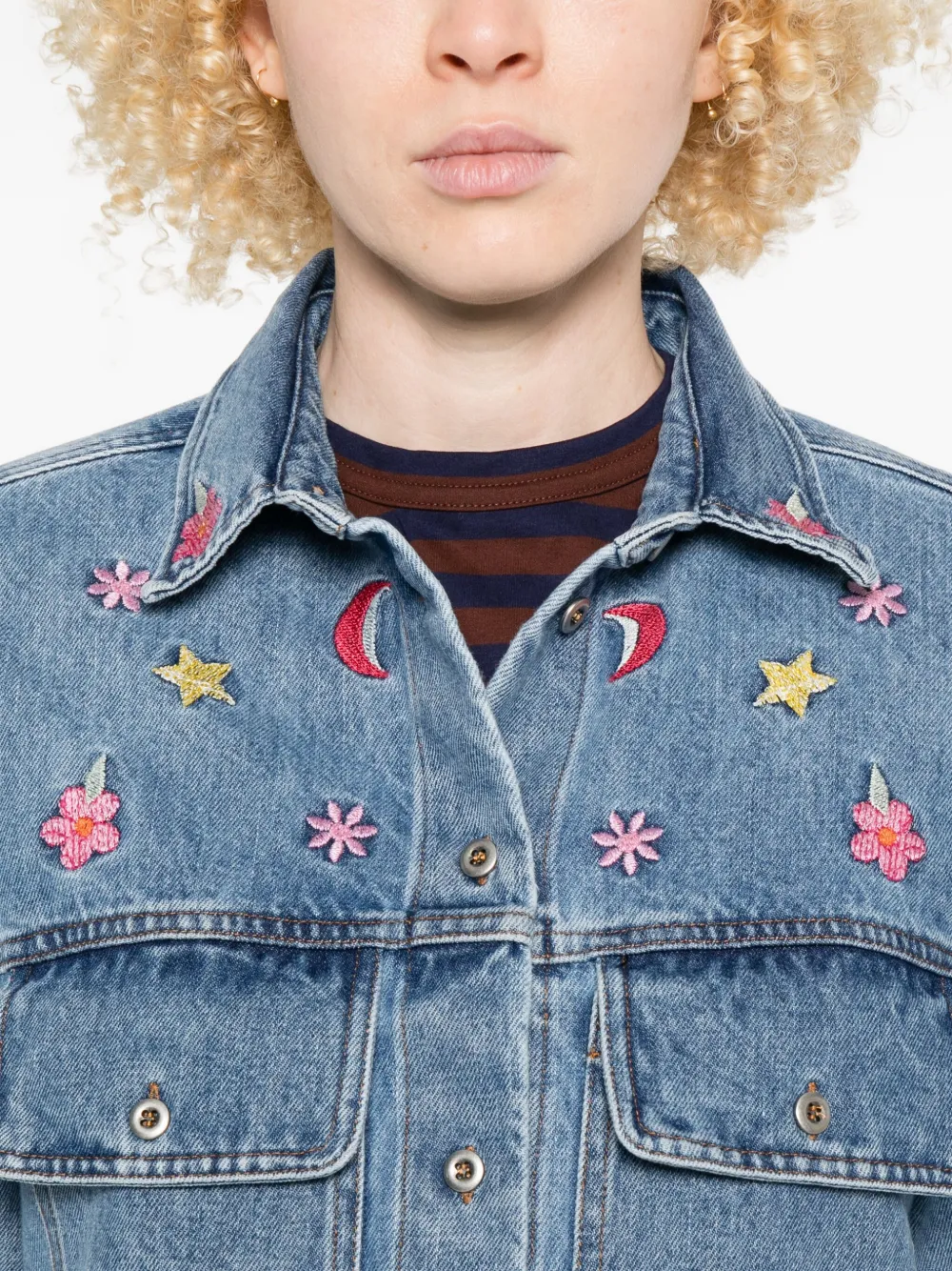SUSANNA BLU Denim blouse met geborduurde bloemen Blauw