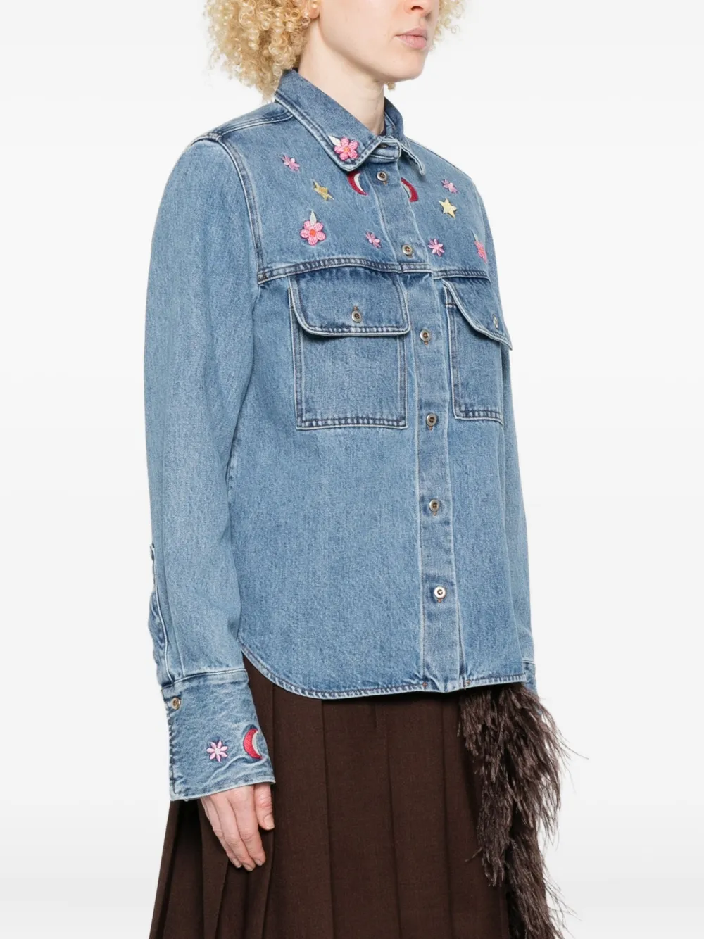 SUSANNA BLU Denim blouse met geborduurde bloemen Blauw
