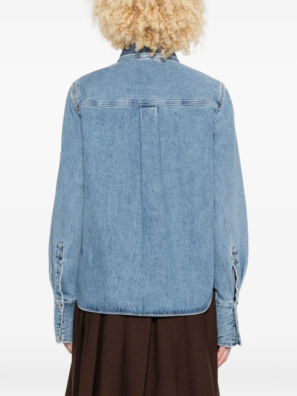 SUSANNA BLU Denim blouse met geborduurde bloemen Blauw