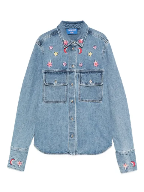 SUSANNA BLU embroidered-flowers denim shirt