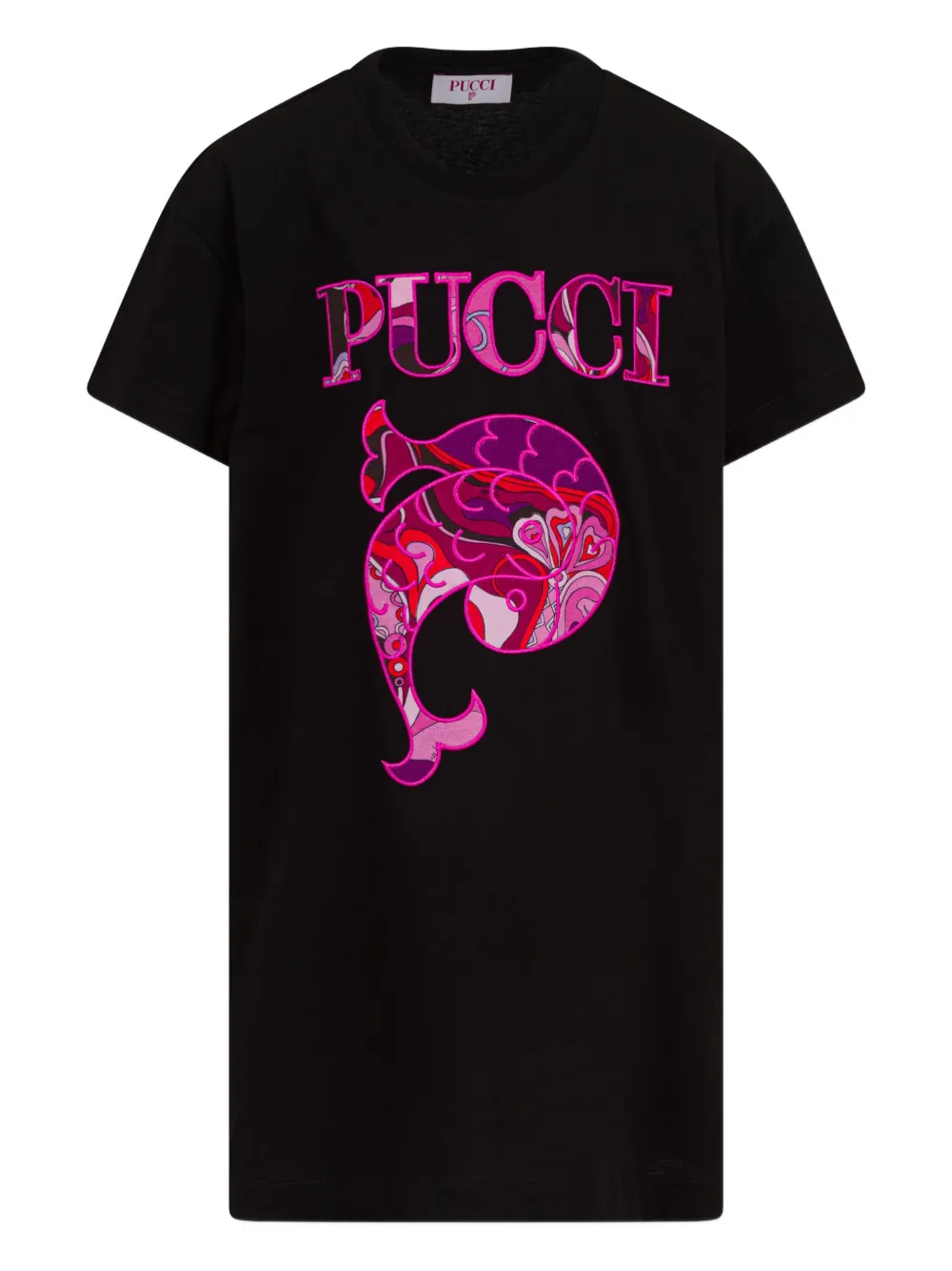 PUCCI Junior embroidered-detail short-sleeves dress - Nero