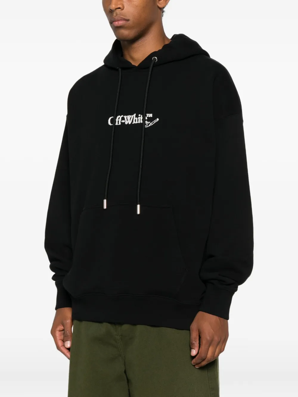 Off-white Back And Front Logo-embroidered Hoodie Clothing In Black