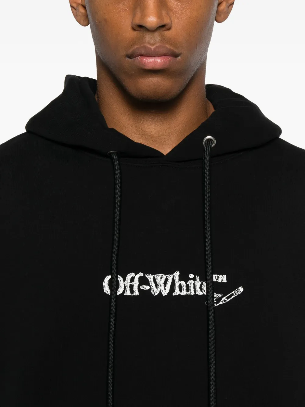 Off-white Back And Front Logo-embroidered Hoodie Clothing In Black