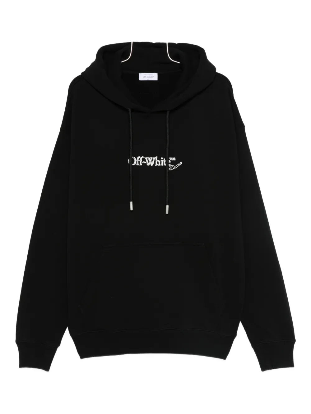 Off-white Back And Front Logo-embroidered Hoodie Clothing In Black