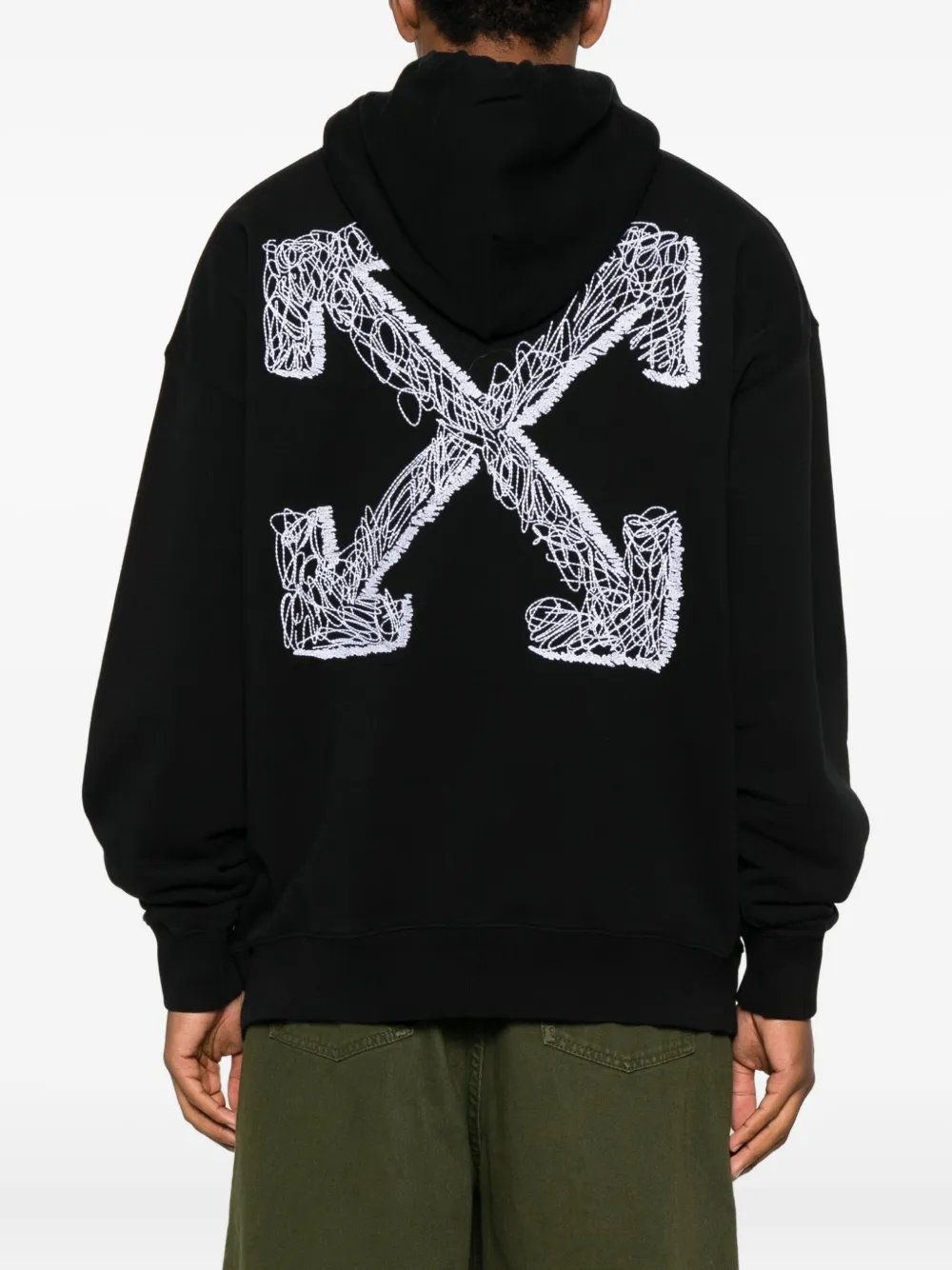 Off-white Back And Front Logo-embroidered Hoodie Clothing In Black