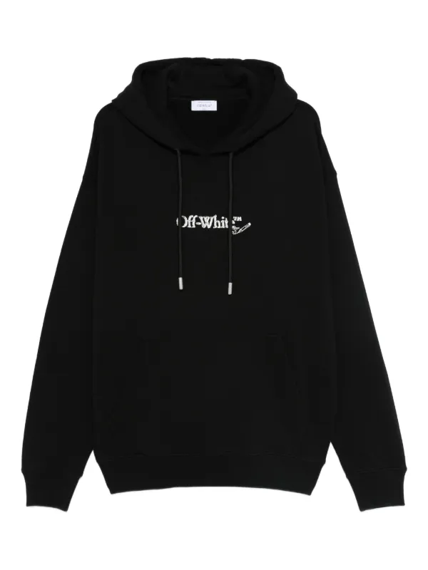 【にゃんすけ】OFF-WHITE ストライプパーカー ブラック Off-Whiteスプレーペイントプルオーバーフードパーカー ブラック