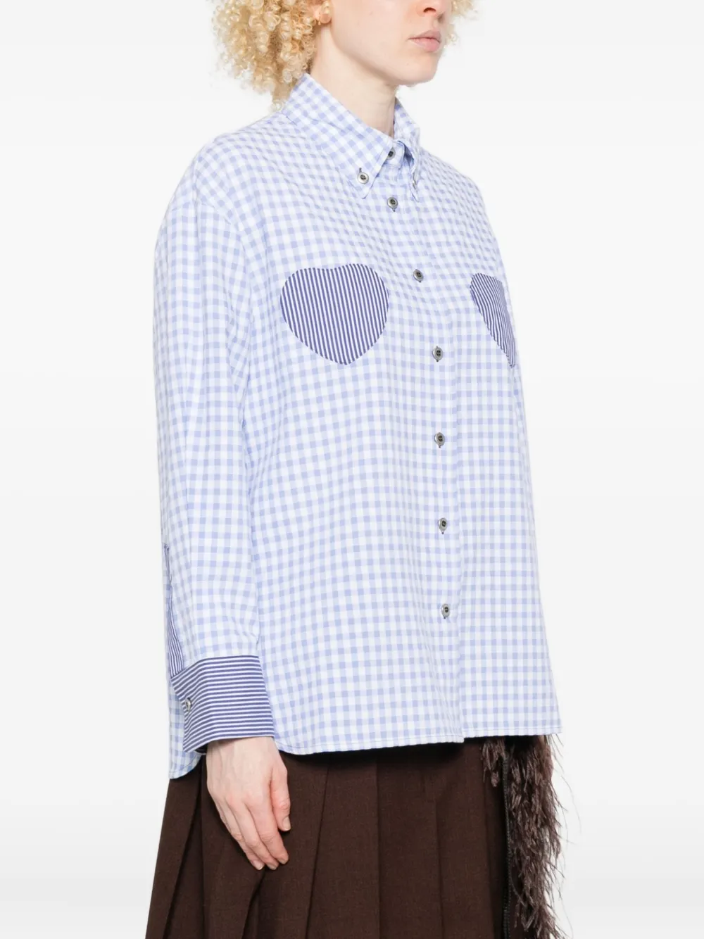 SUSANNA BLU Dalia blouse met gingham-ruit en hartdetail Blauw
