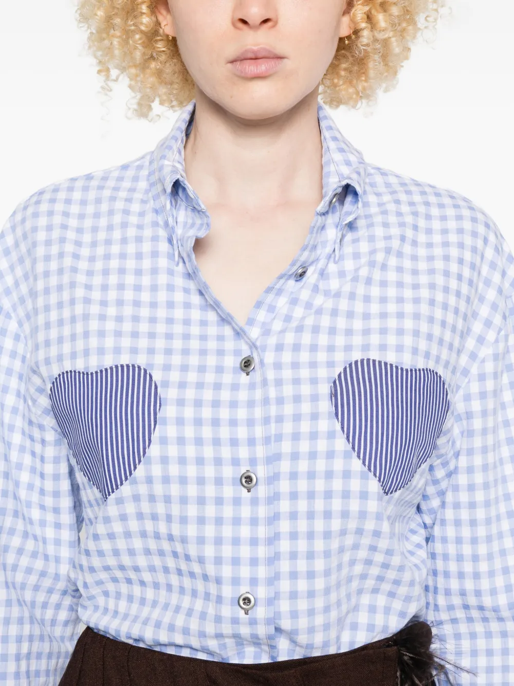 SUSANNA BLU Dalia blouse met gingham-ruit en hartdetail Blauw