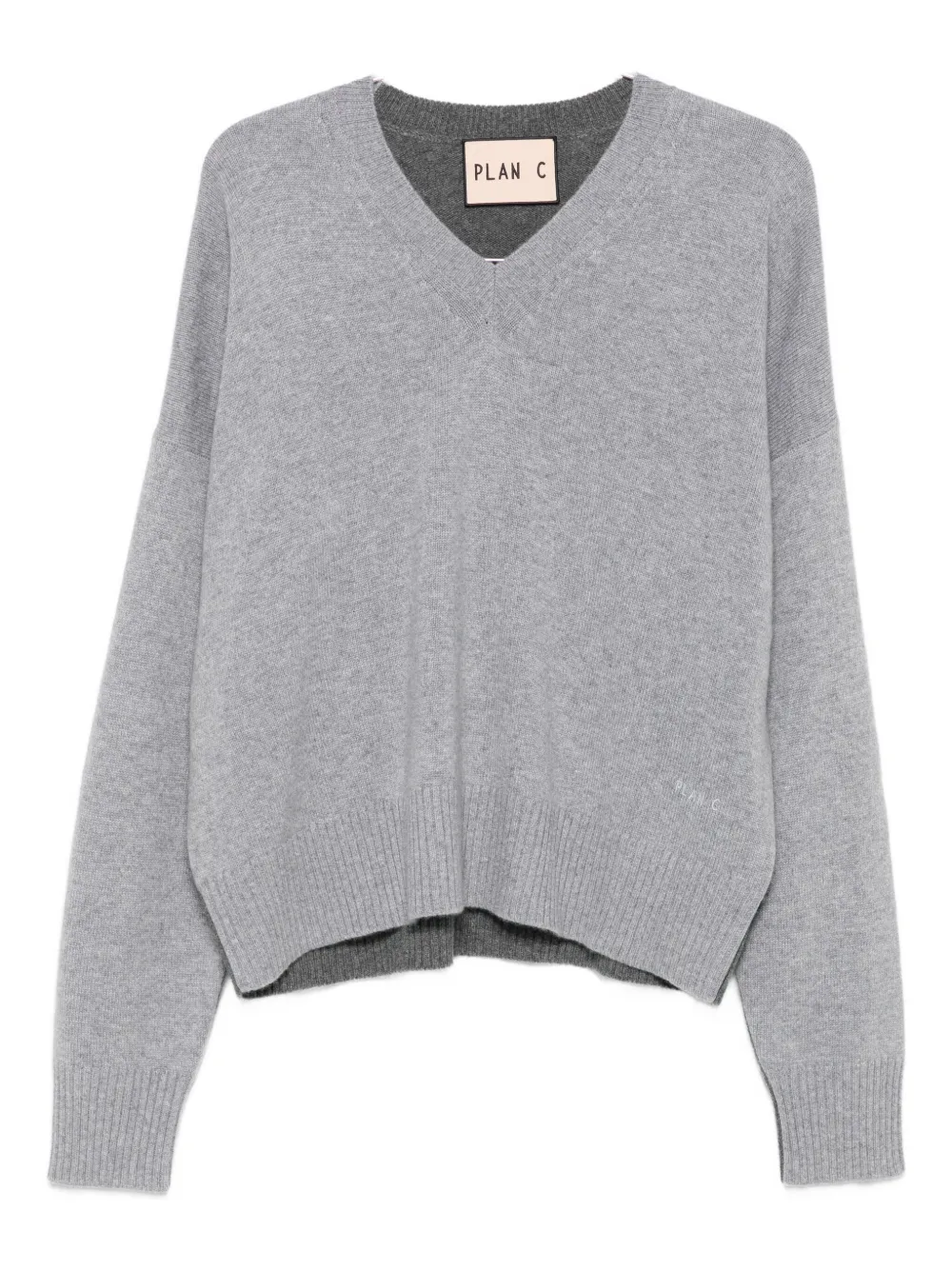 Plan C V-neck Long-sleeve Sweater In Gray