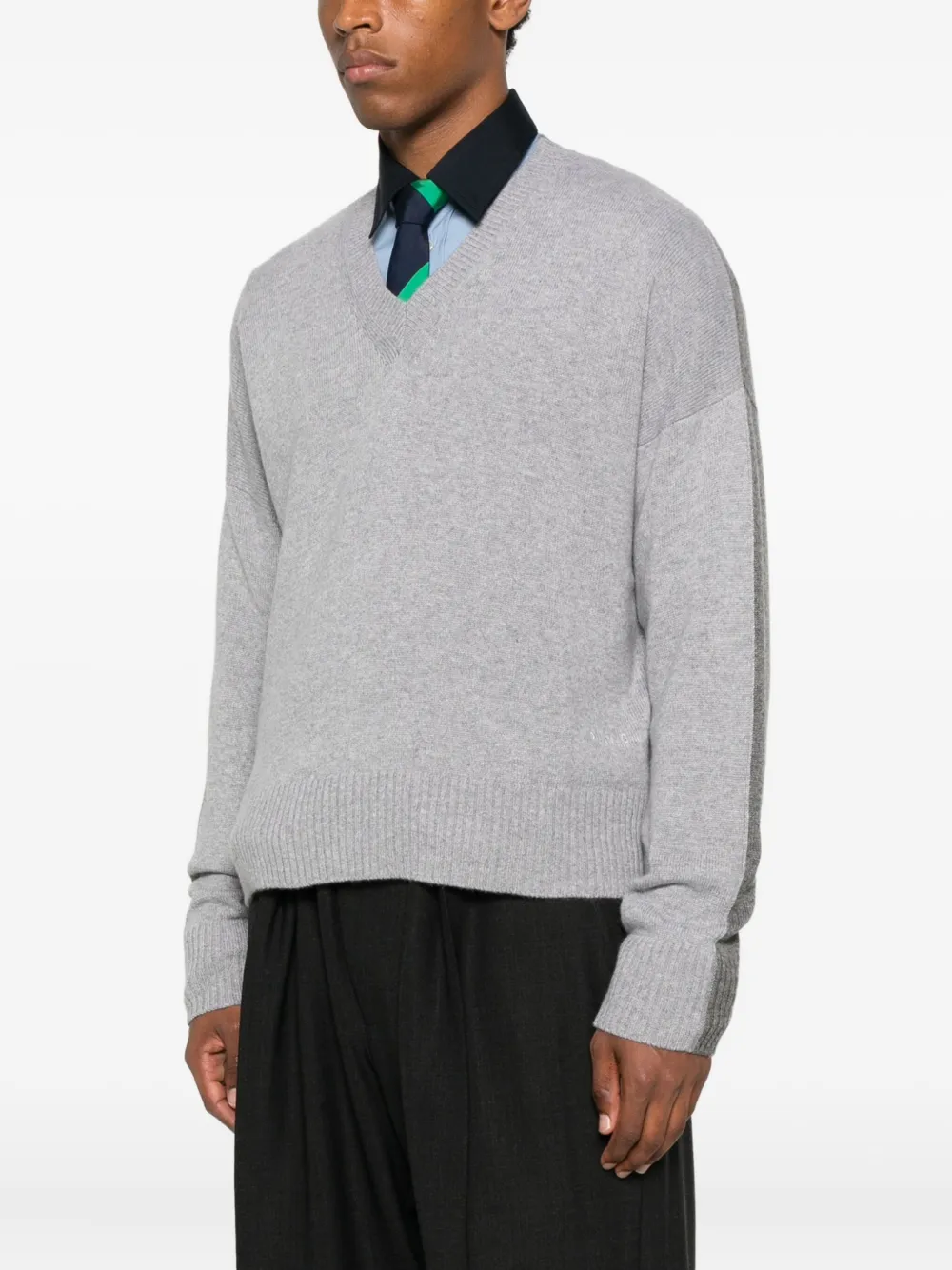 Plan C V-neck Long-sleeve Sweater In Gray