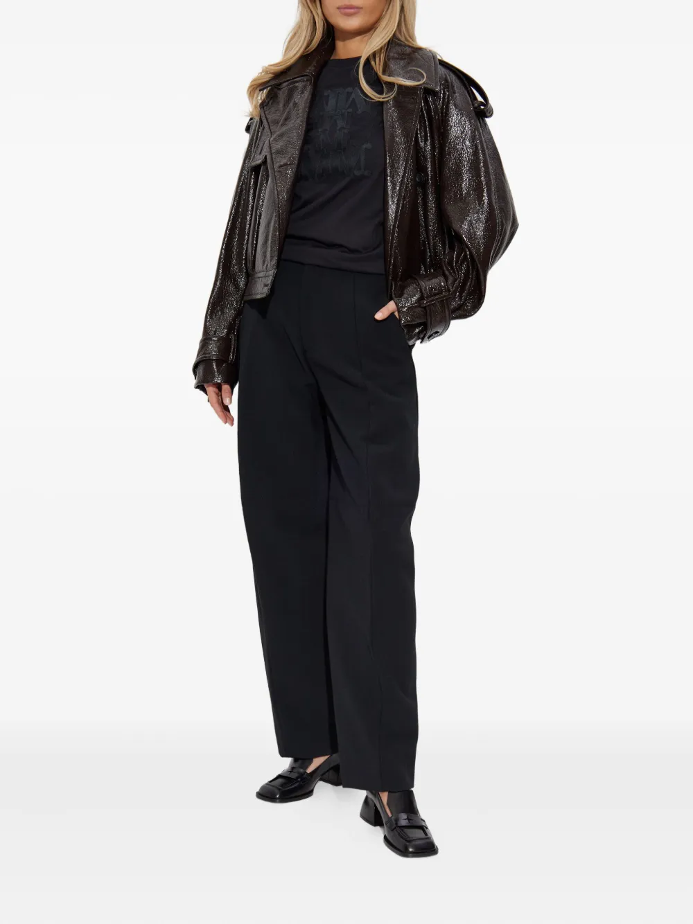 Sportmax Cropped jack met leren-effect en cuffs op de mouwen - Bruin
