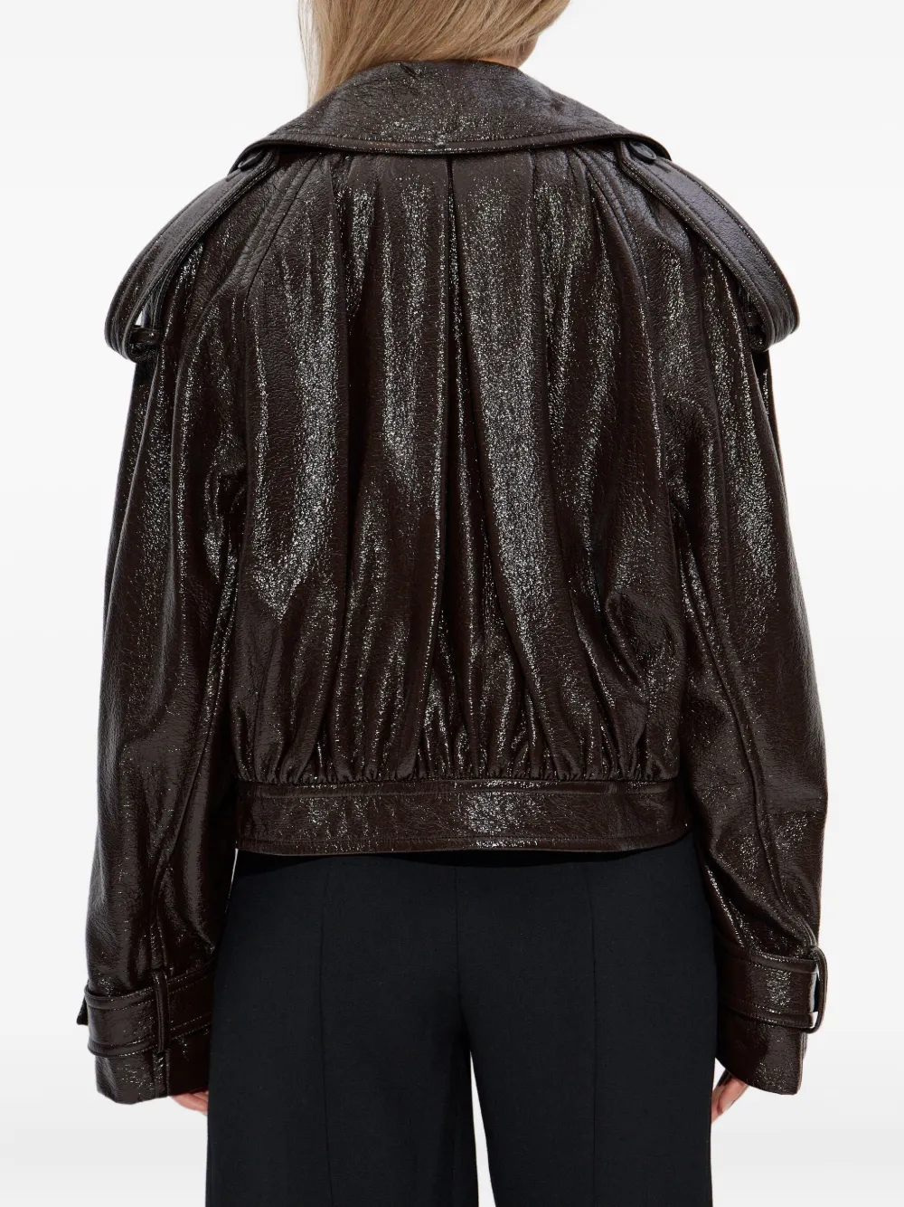 Sportmax Short Trench Coat With Patent Effect And Bomber Inspired Details In Black