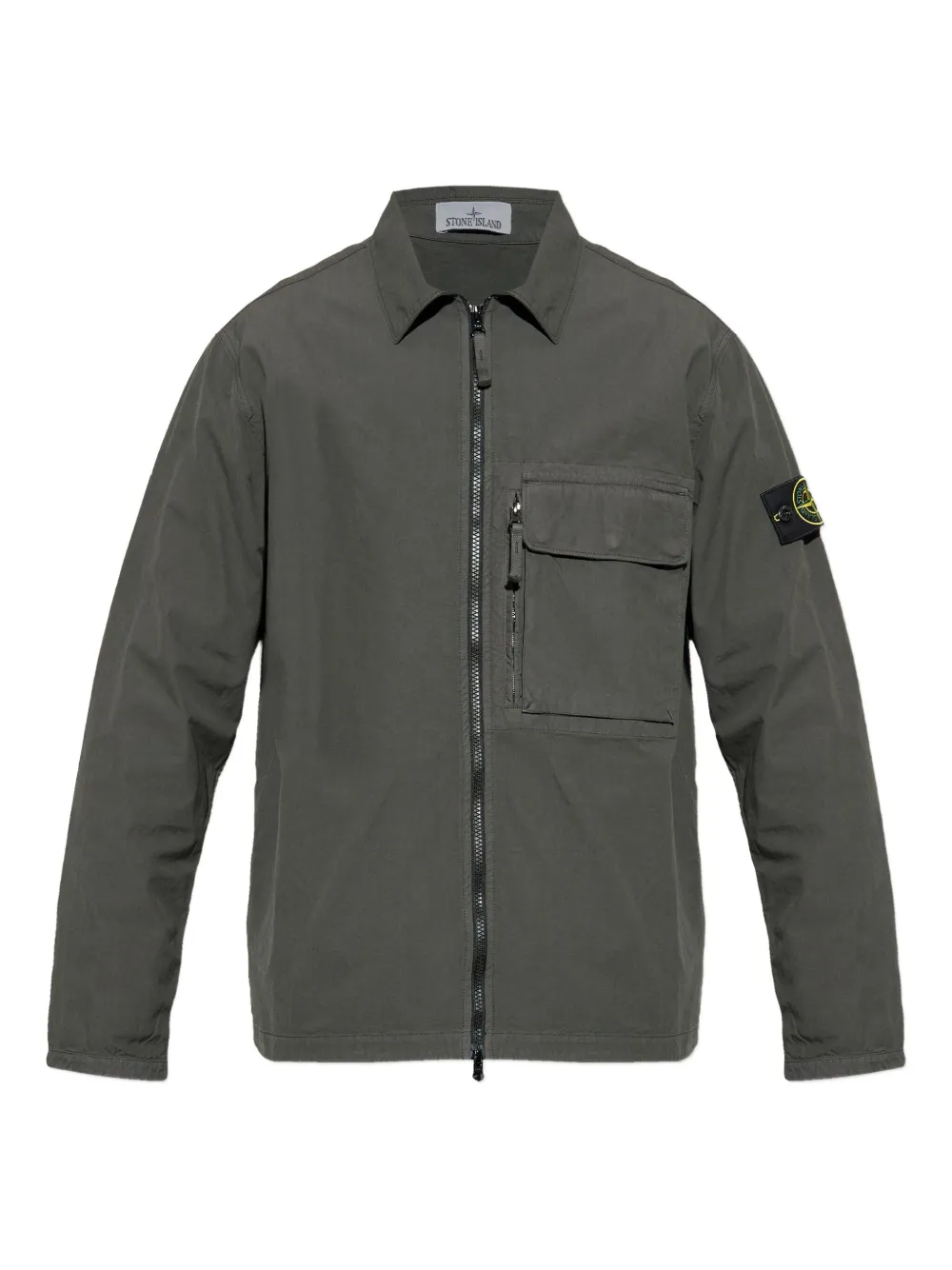 Stone Island Patch-pocket Zip-front Shirt In Gray