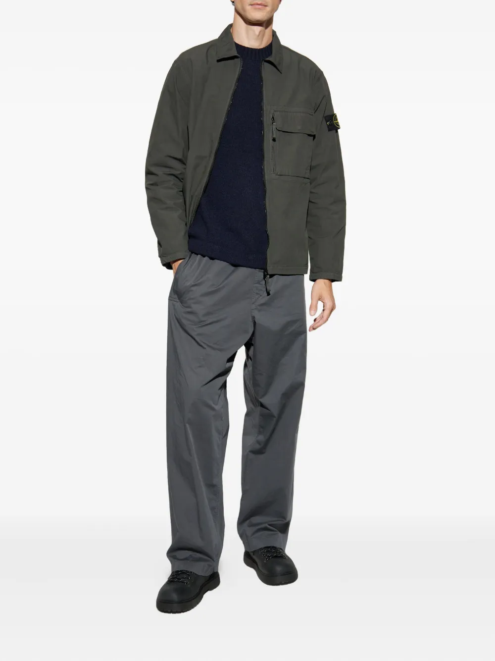 Stone Island Overhemd met opgestikte zak en rits - Grijs