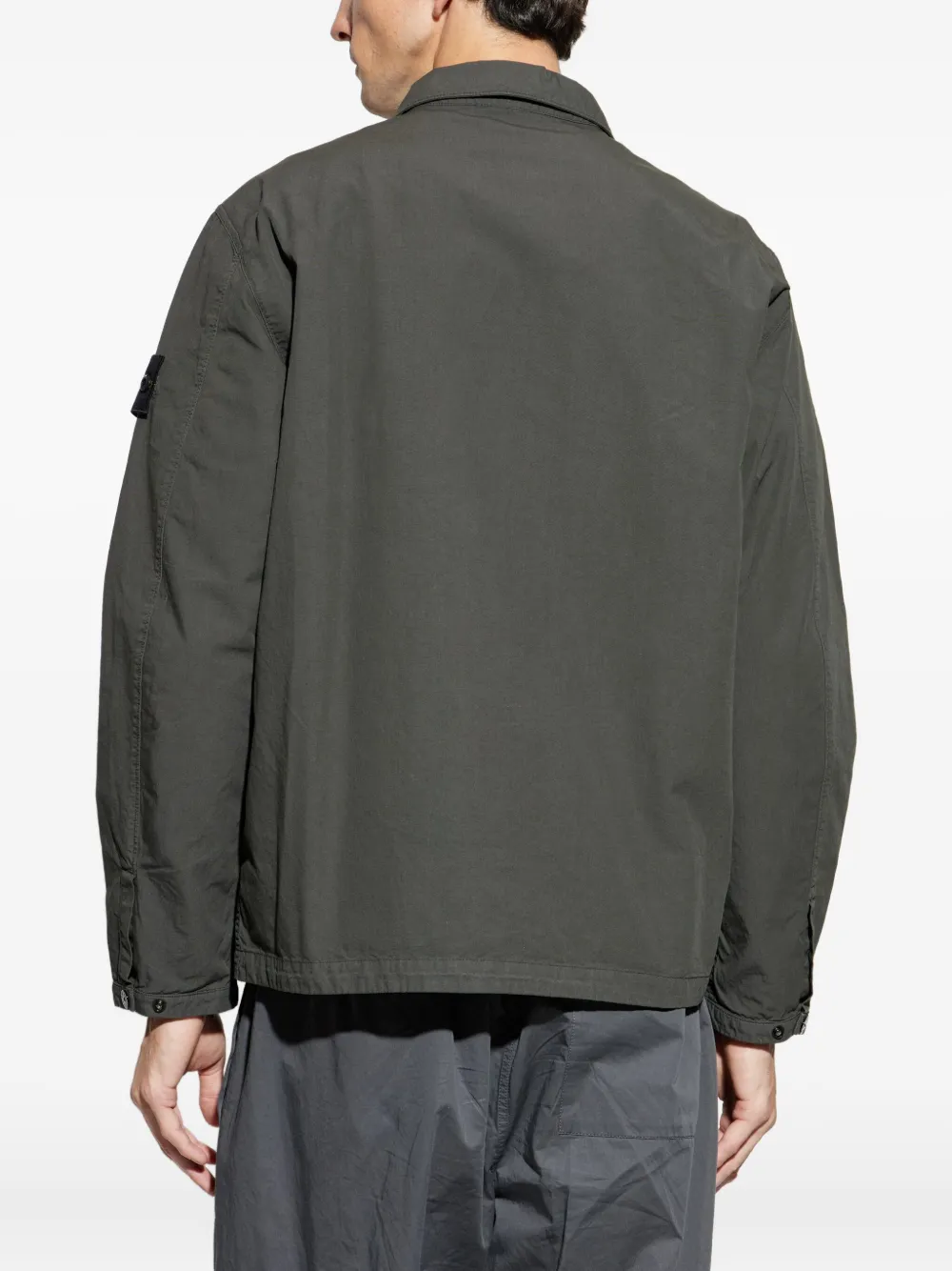 Stone Island Patch-pocket Zip-front Shirt In Gray