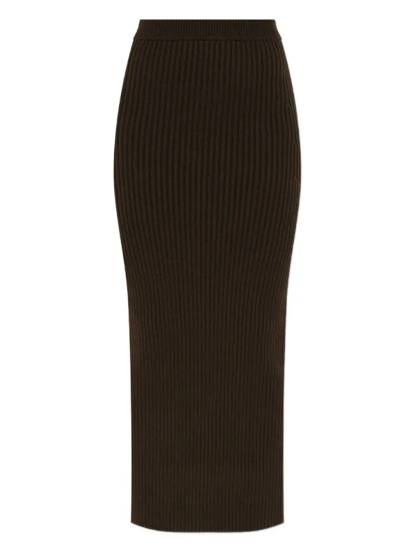 Max Mara Boris Ribbed Midi Skirt in Brown